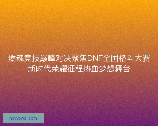 燃魂竞技巅峰对决聚焦DNF全国格斗大赛新时代荣耀征程热血梦想舞台